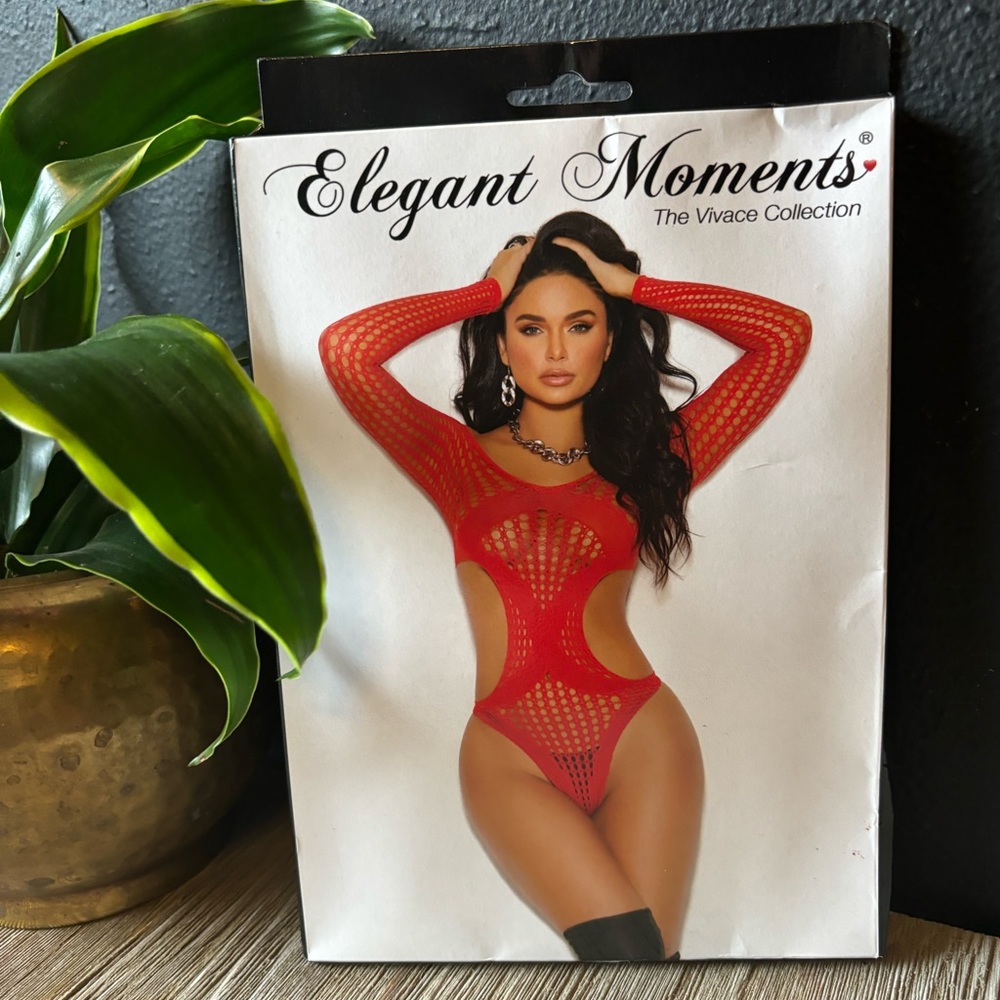 🌺 Elegant Moments Red Mesh Cutout Bodysuit